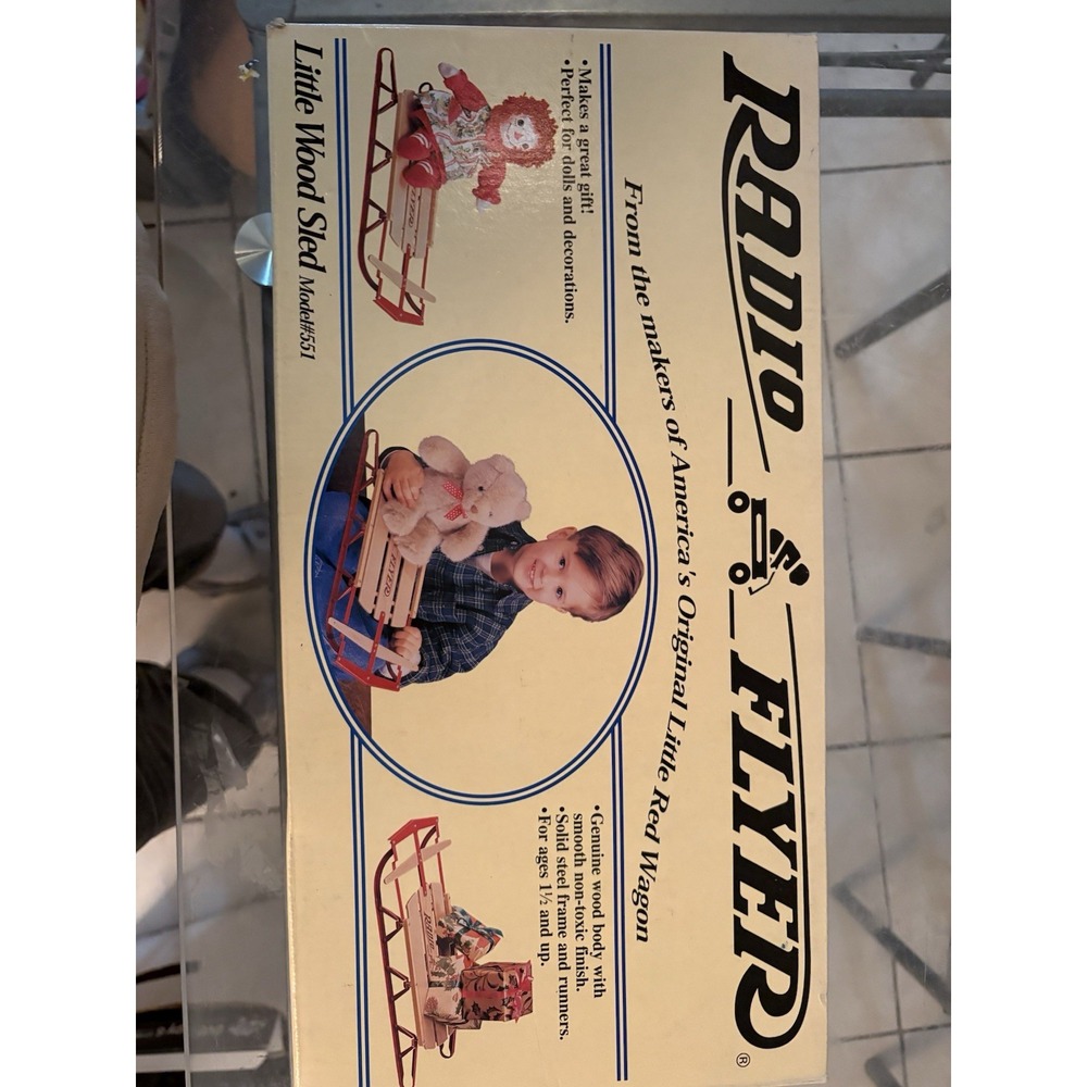 Radio Flyer Little Wood Sled Model 551 Mini Christmas Decor In Box Vintage